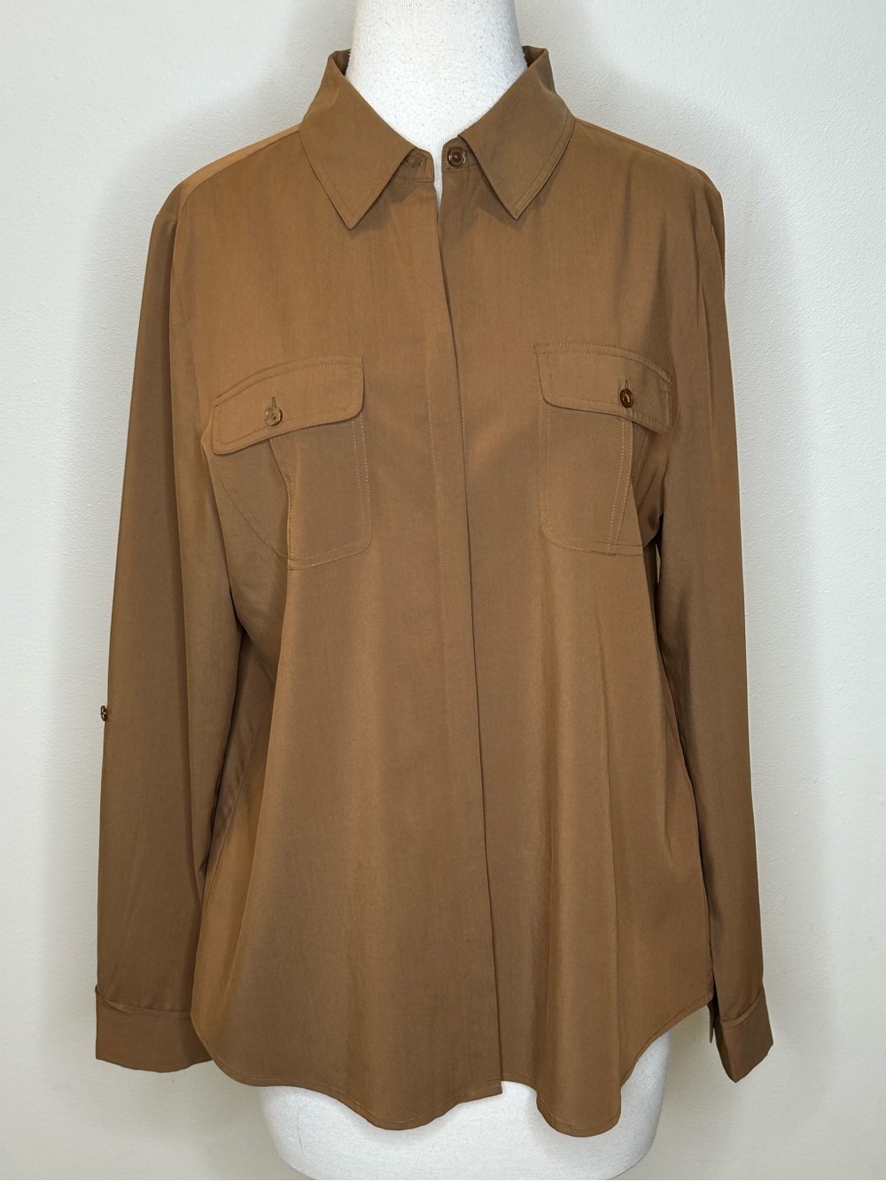 Chico's Button-Front Utility Shirt in Brown Size 1 or M
